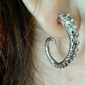 Silver Tentacle Hoop Earrings
